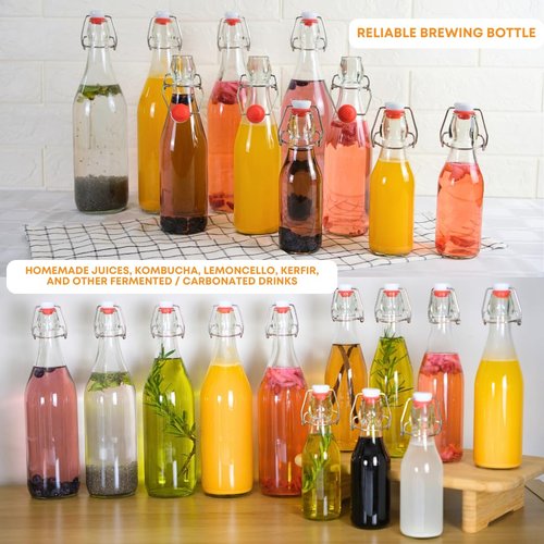 FastRack Swing Top Glass Bottles |16 oz – Pack of 8 | Clear, Flip Top Glass Bottles for Home Brewing, Carbonated Drinks, Kombucha, Fermentation, Water | Food Grade – ECO Friendly