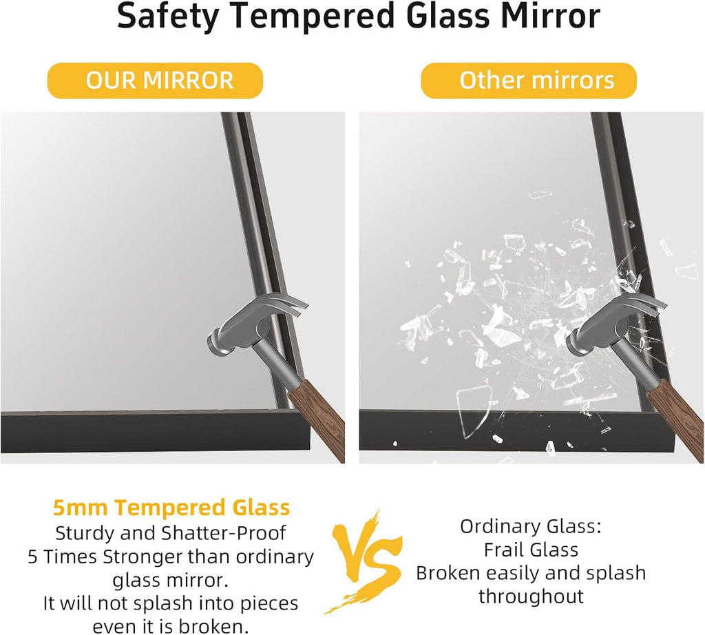 Regine Switzerland Black Vanity Wall Mirror - 22x30 Inch Rectangular Aluminum Framed Design | Anti-Rust Tempered Glass