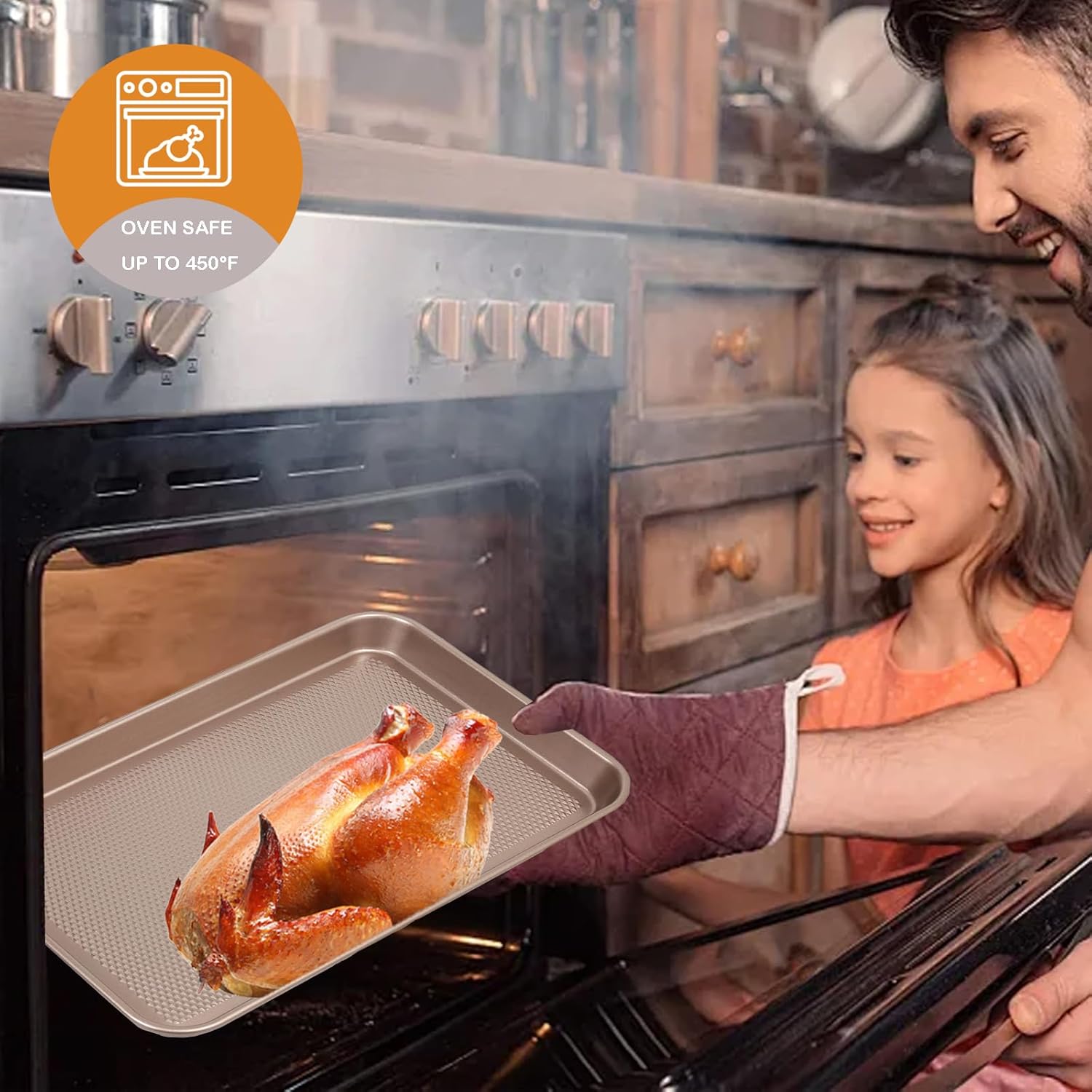 SS&CC Nonstick Baking Sheet Pan Set - 3 Durable Carbon Steel Cookie Sheets, PFOA-Free & Oven Safe (17.5x12, 15.5x10.2, 13.5x9.5 Inch)