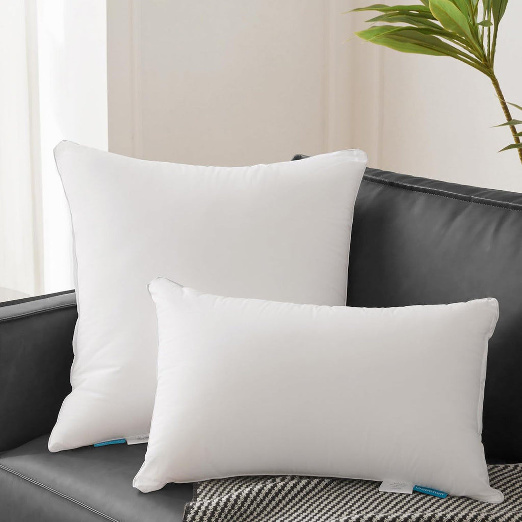 Oubonun Lumbar Pillow Set of 2 - 100% Cotton Decorative Rectangle Inserts - White Sofa Pillows