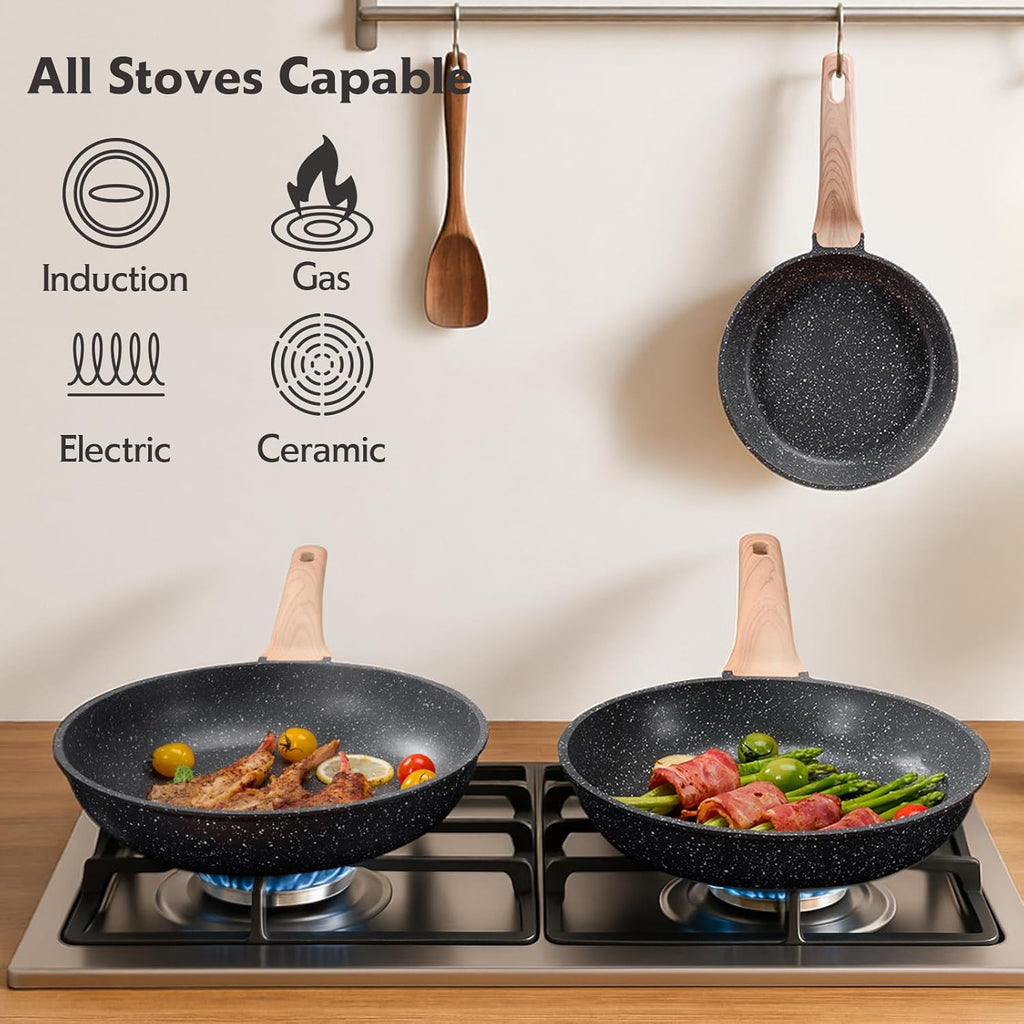 Roomena 8-Inch Nonstick Frying Pan - PFOA-Free Granite Skillet with Heat-Resistant Handle | Induction Compatible
