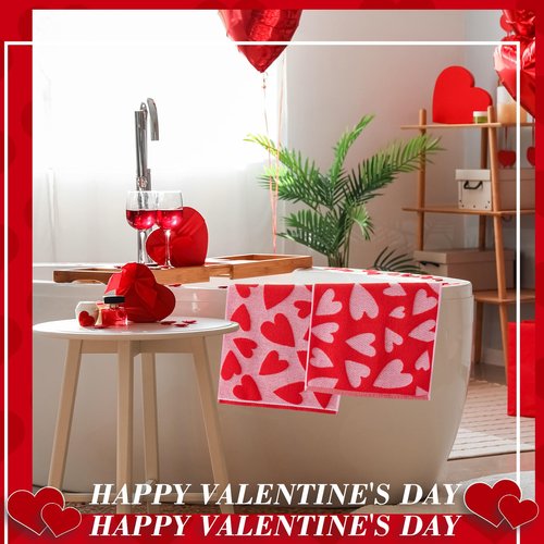Peryiter 4 Pcs Valentines Day Hand Towels 3D Jacquard Red Heart Fingertip Towels for Bathroom 100% Cotton Soft Kitchen Decorative Set for Valentine Gift Bath Decorations (15.7'' x 26.7'')