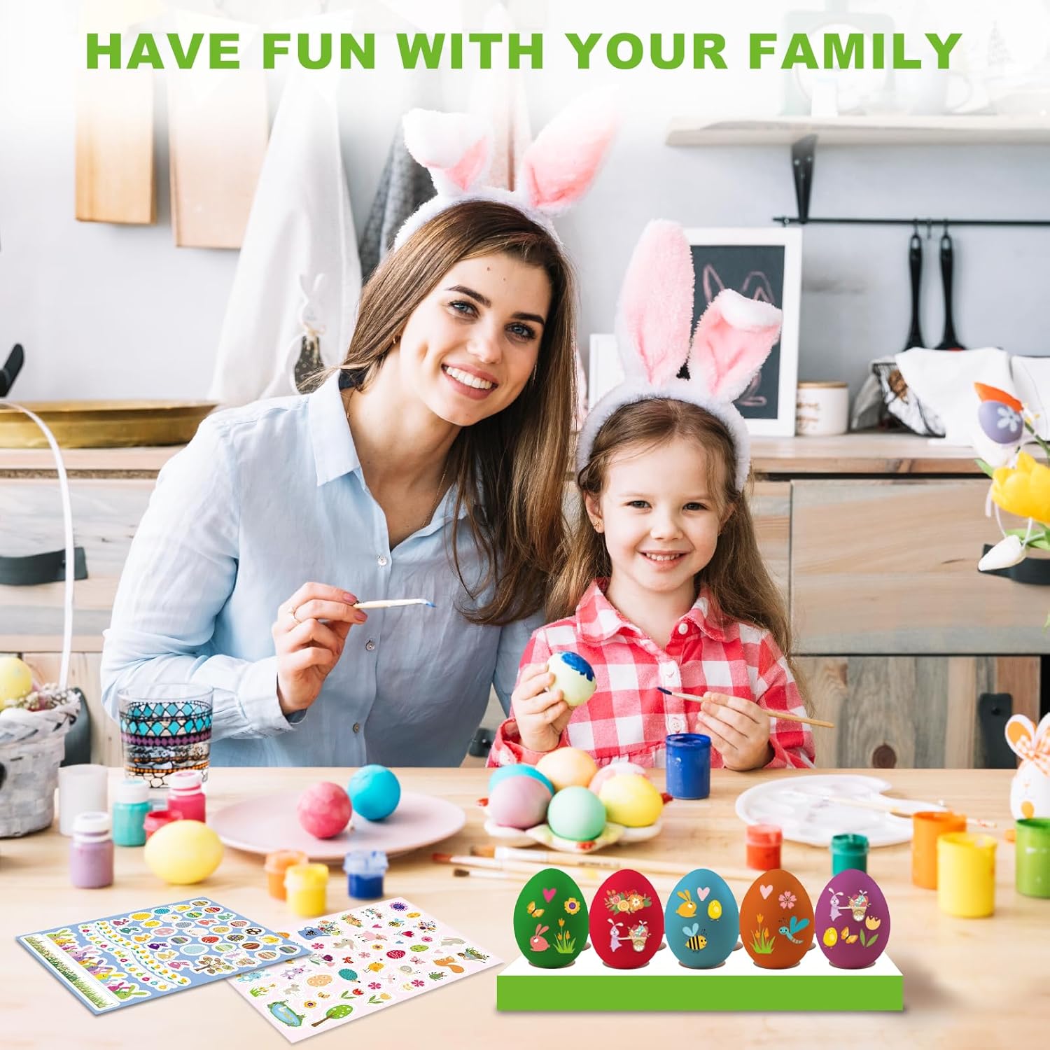 Skiennix Easter Egg Decorating Kit - Non-Toxic Dye Tablets with 89 Stickers & 8 Holders | DIY Craft Set