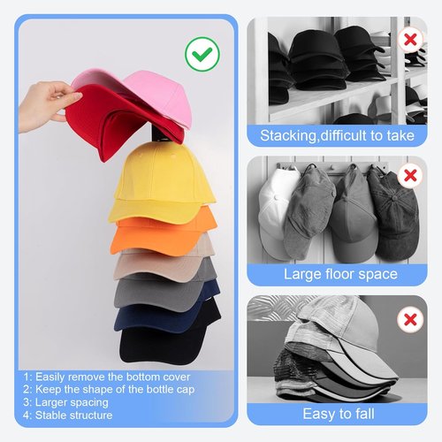 Hat Organizer - Skiennix 2-Pack Wall Rack for Up to 18 Baseball Caps | Strong Adhesive Hooks, Black
