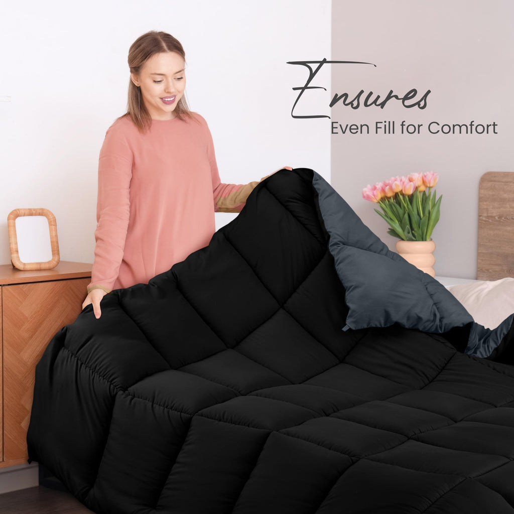 Utopia Bedding Comforters King Size, All Season Duvet Insert, Down Alternative Box Stitched Bed Comforter with Corner Tabs, Machine Washable (Black/Grey)