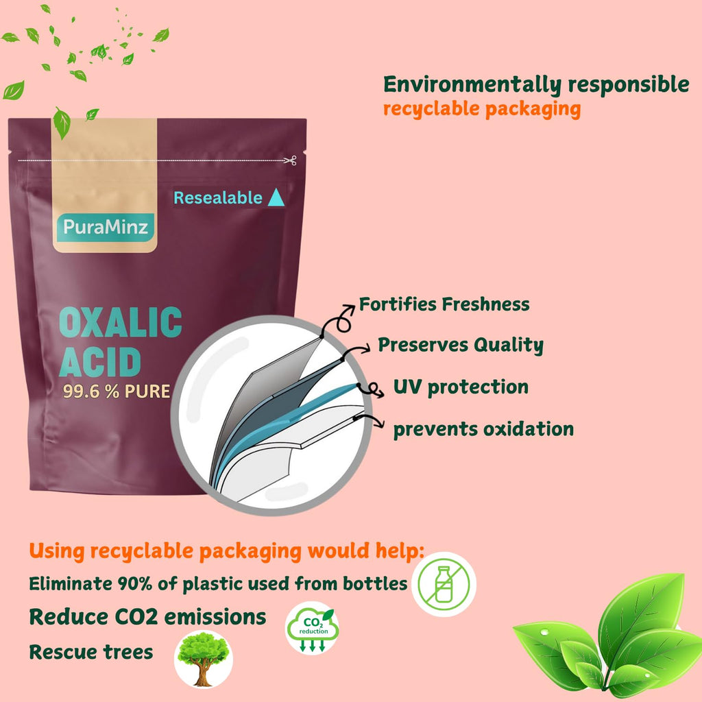 Oxalic Acid (2 lbs) 99.6% Pure - Multipurpose Cleaner and Stain Remover for Wood | Metal | Stone | Concrete - Rust Remover - Wood Restorer - Deck Cleaner - (C2H2O4) - Durable Resealable Packaging.