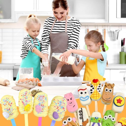 Juome Cake Pop Mold Kit, 2 Pack 8 Cavities Cakesicle Molds Silicone with 100 Wooden Sticks & 100 Packaging Bags with Ties, Cake Pop Maker Supplies Accessories, Baking Tools for Home Baking Desserts