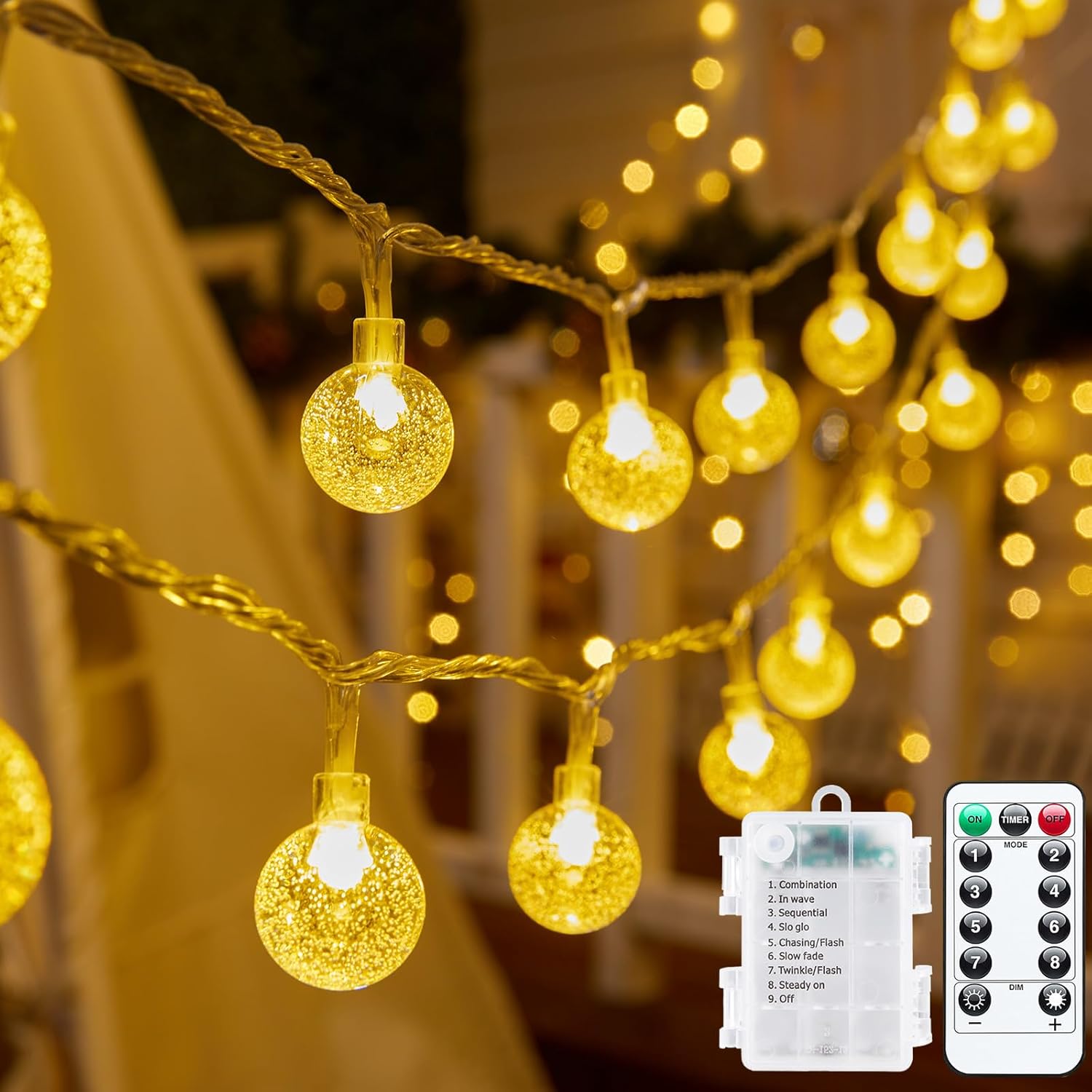Minetom Crystal Globe String Lights - 30 LED Waterproof Fairy Lights with Remote | 17 ft Warm White for Party Decor