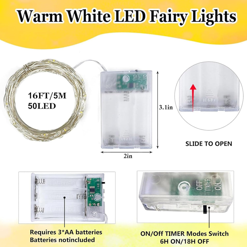 Skiennix Fairy Lights - 50 LED Waterproof String Lights with Timer | 16FT Warm White for Indoor/Outdoor Decor