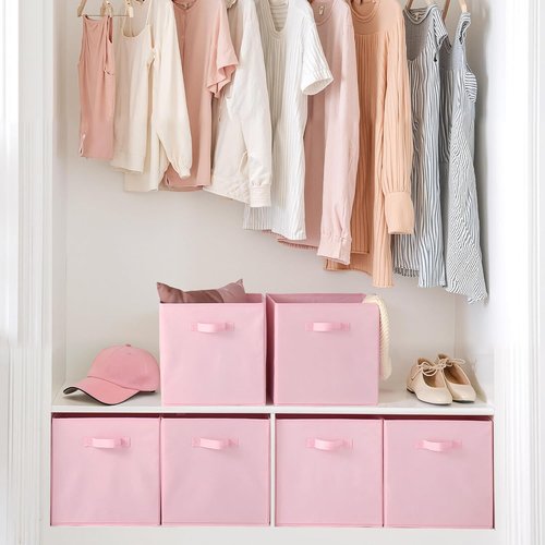 Cupic Cupid Storage Cubes - 6 Pack Collapsible Open Bins with Handles for Clothes & Toys | Pink 13x13