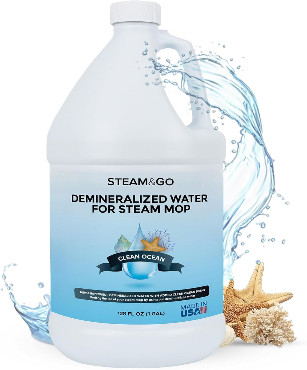 Steam & Go Demineralized Water - Multi-Surface Cleaner for Mops & Steamers - 128 fl oz (1 Gal) - Clean Ocean Scent