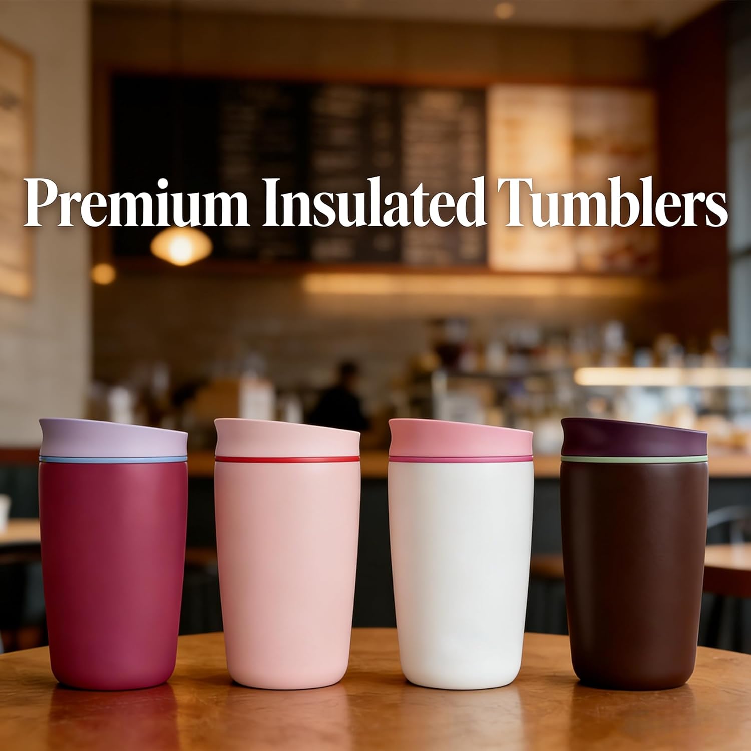 Skiennix Insulated Coffee Tumbler - 12 oz Stainless Steel Travel Mug for Hot & Iced Beverages | Black with Brown Lid