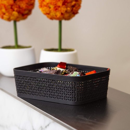 BINO Woven Plastic Basket - Stylish Home Organization | XS Black, 5-Pack | Space-Saving Design