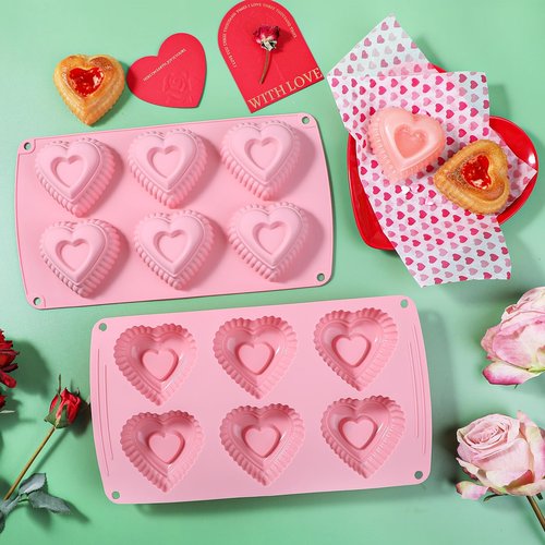 Webake Silicone Heart Cake Mold 3 Inch Tiered Mini Heart Shaped Cake Pans, Heart Cake Molds Muffin Pan, Pack of 2