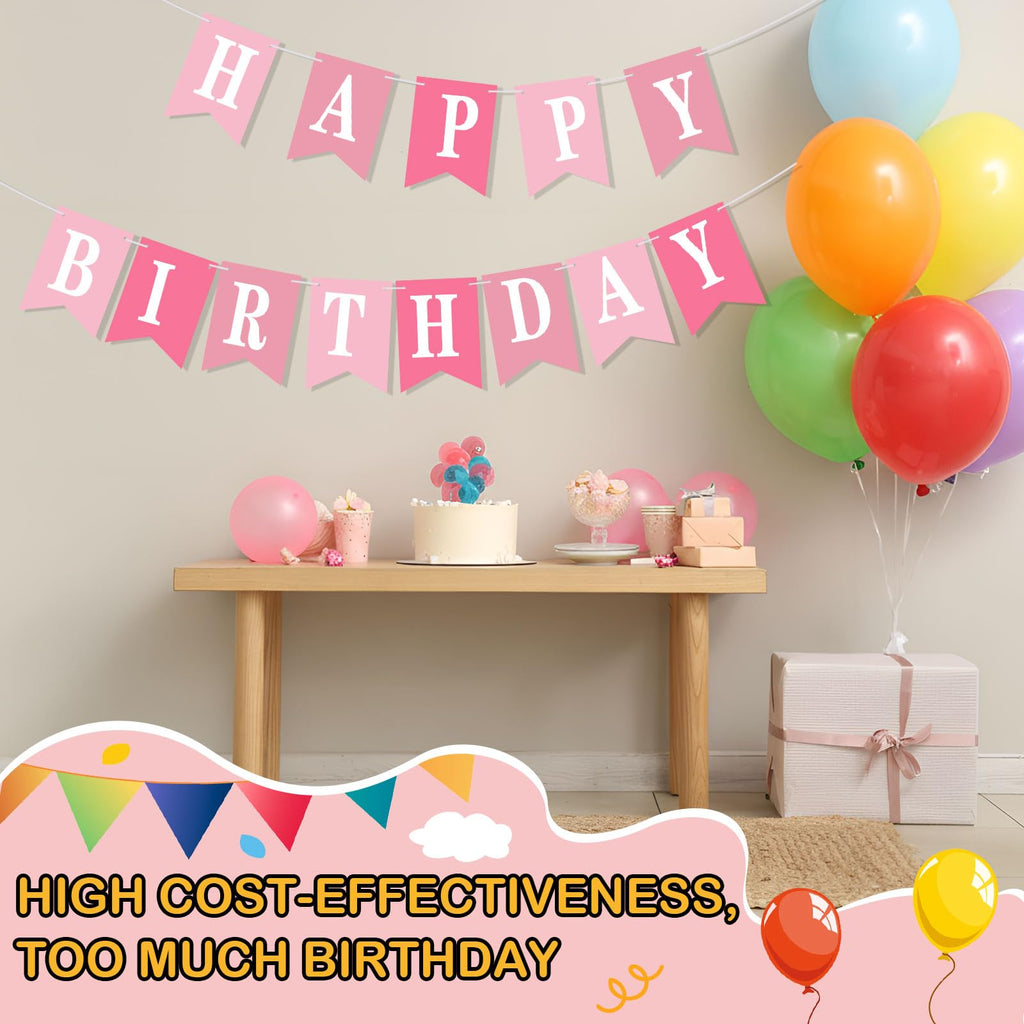 Mooliwe 171 Pcs DIY Custom Banner Kit Make Your Own Customizable Sign for Birthday Wedding Party Decoration Include 20 Paper Pennant 148 Letters and Numbers 1 Rope 2 Threading Device (Pink)