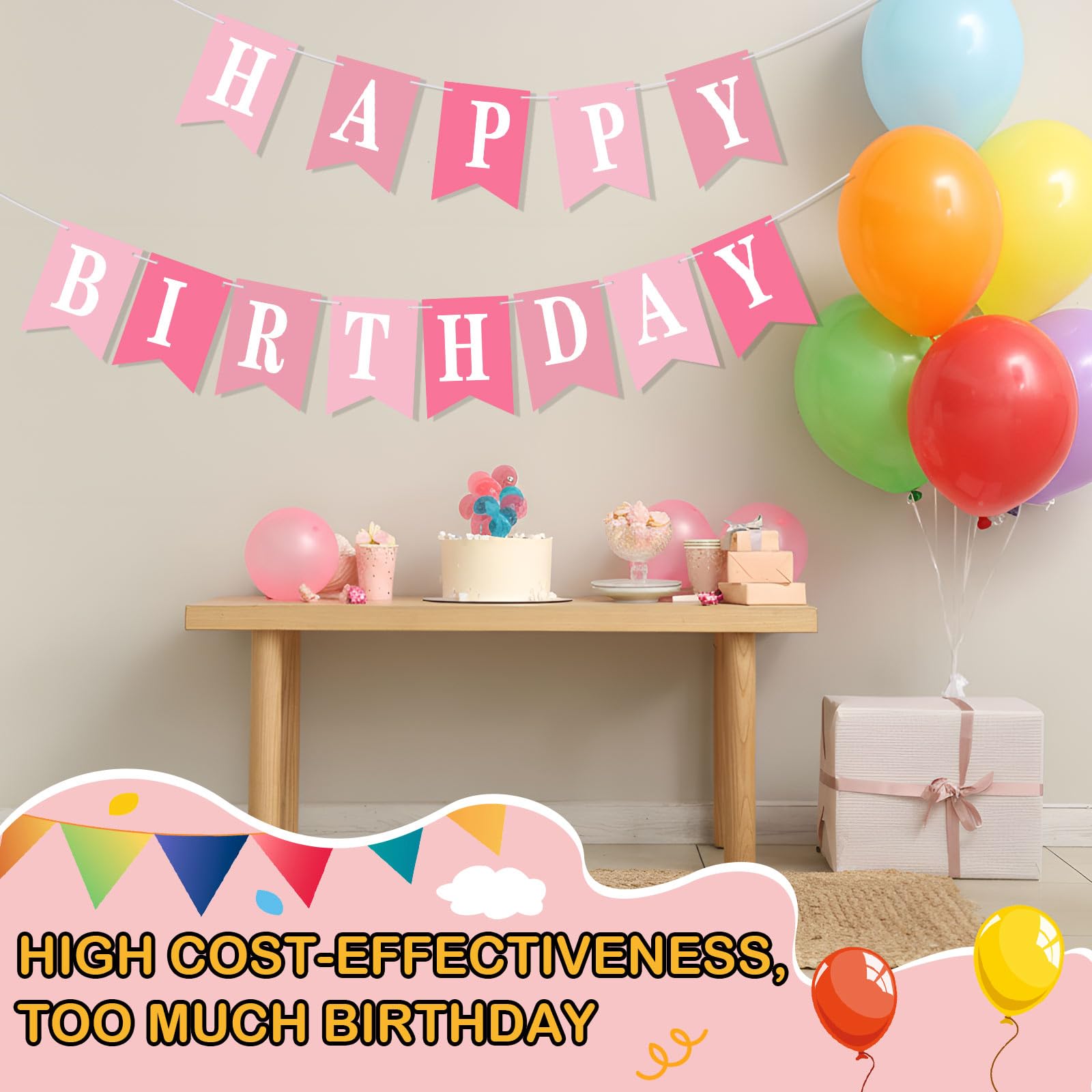 Mooliwe 171 Pcs DIY Custom Banner Kit Make Your Own Customizable Sign for Birthday Wedding Party Decoration Include 20 Paper Pennant 148 Letters and Numbers 1 Rope 2 Threading Device (Pink)