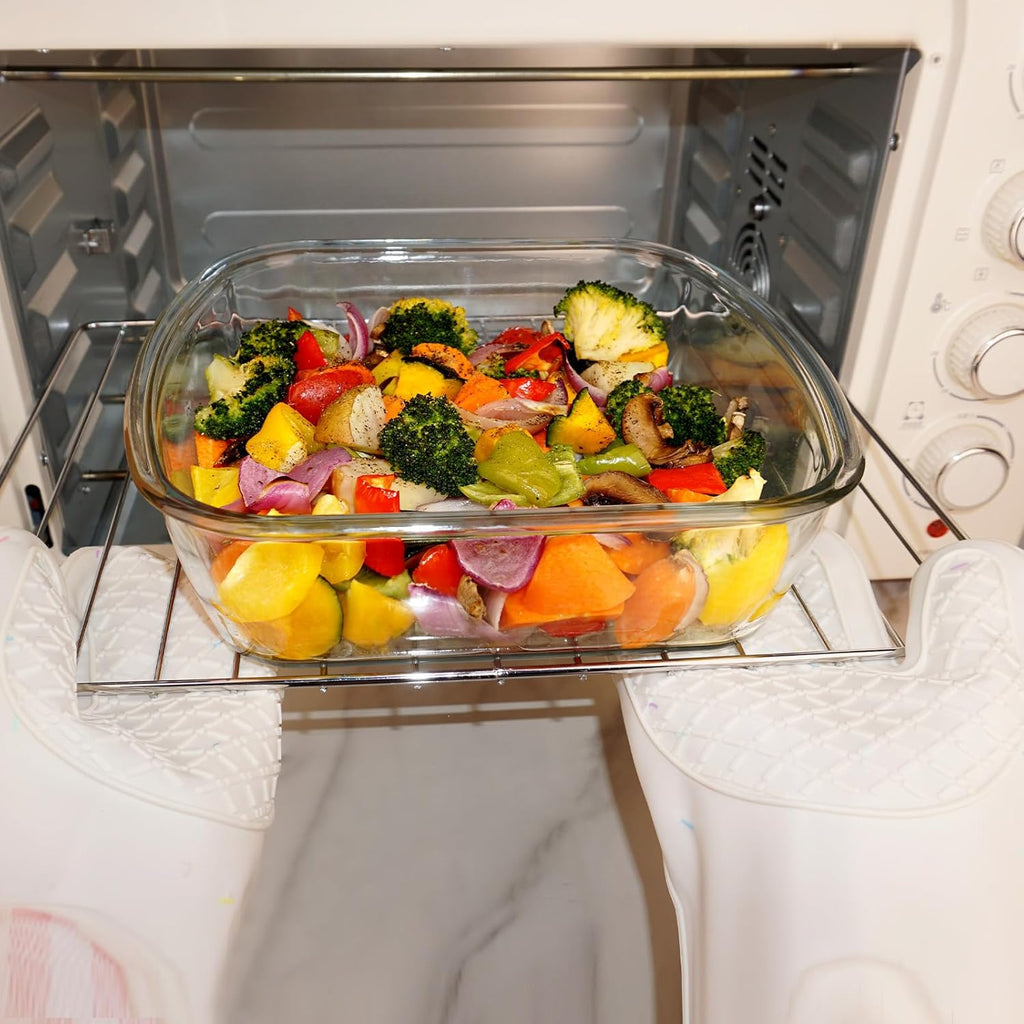 Skiennix 9x9 Inch Square Glass Baking Dish - 2.6QT Deep Pan with Lid | Microwave & Oven Safe
