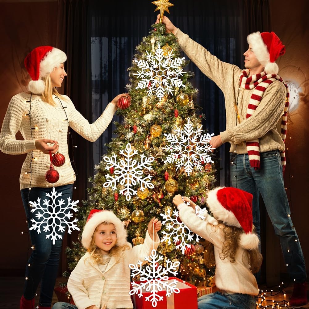 Skiennix Christmas Snowflake Ornaments - Large White Hanging Decorations for Holiday Decor | Set of 6