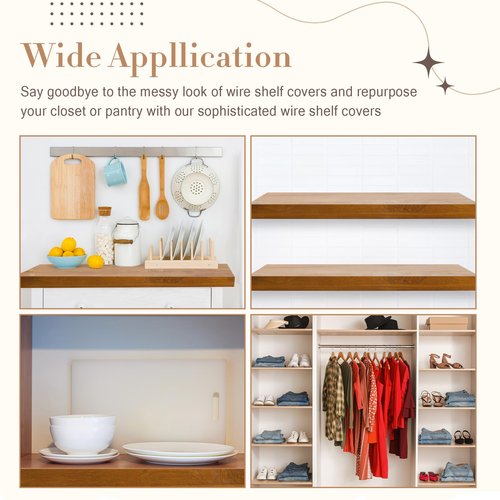 Hoolerry 1 PC Wire Rack Covers 36 x 12 Inch Wood Shelf Covers for Wire Shelving Pantry Shelves Covers Rack Liner Shelf Liners for Bathroom Kitchen Shelving Upgrade, Wood Color