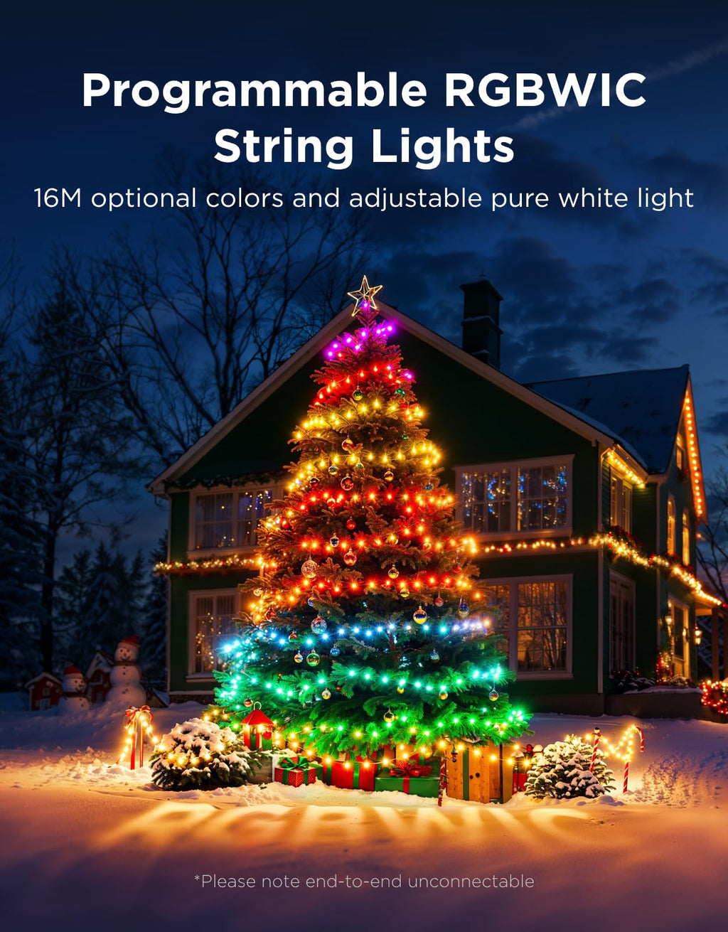 Govee Christmas Lights 2, RGBWIC 66FT 200LEDs Holiday String Lights with Shape Mapping Function, Smart LED Decoration for Indoor Outdoor Tree, 130+ Preset Scenes, Voice and APP Control, Green Wire