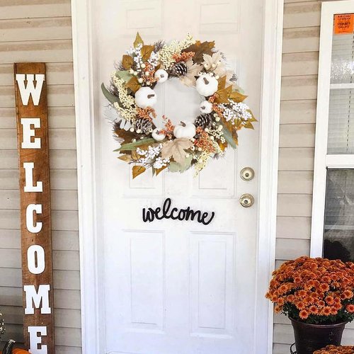 Autumn Maple Leaf Wreath by Fall Decor | 18-Inch Pumpkin & Pine Cone Design for Thanksgiving & Halloween