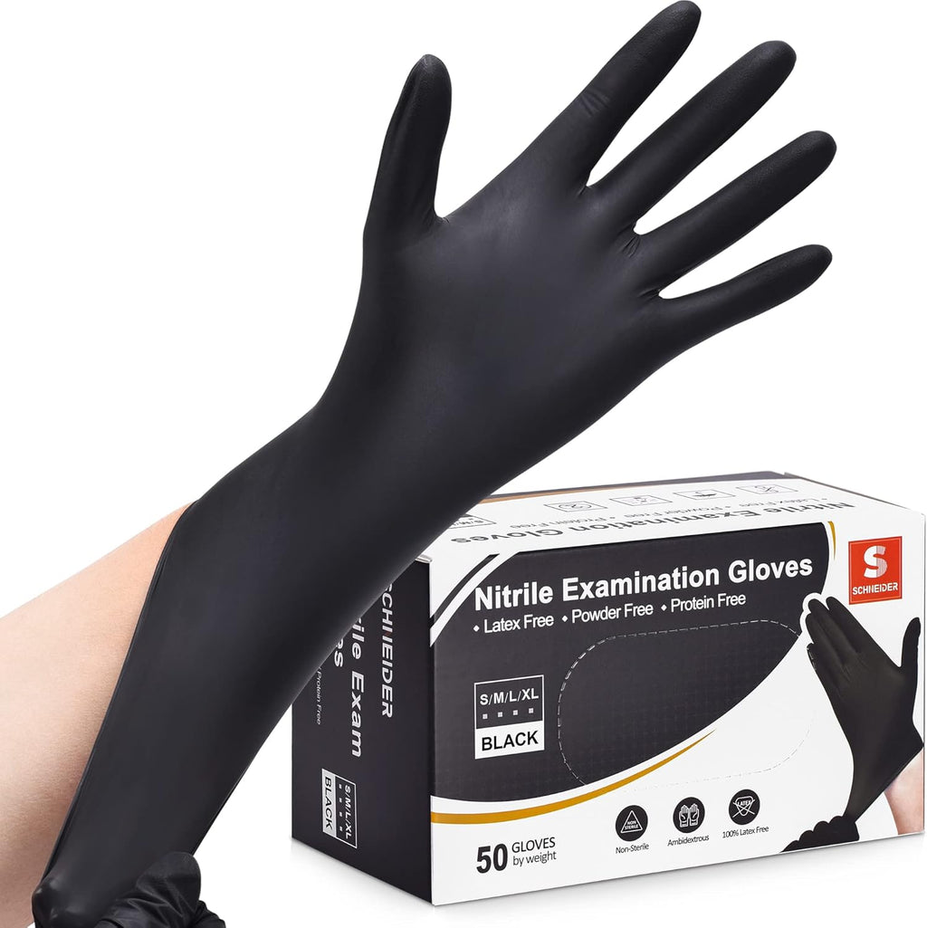 Schneider Nitrile Exam Gloves - 4 Mil Black Disposable, Latex-Free & Food Safe for Cooking & Prep
