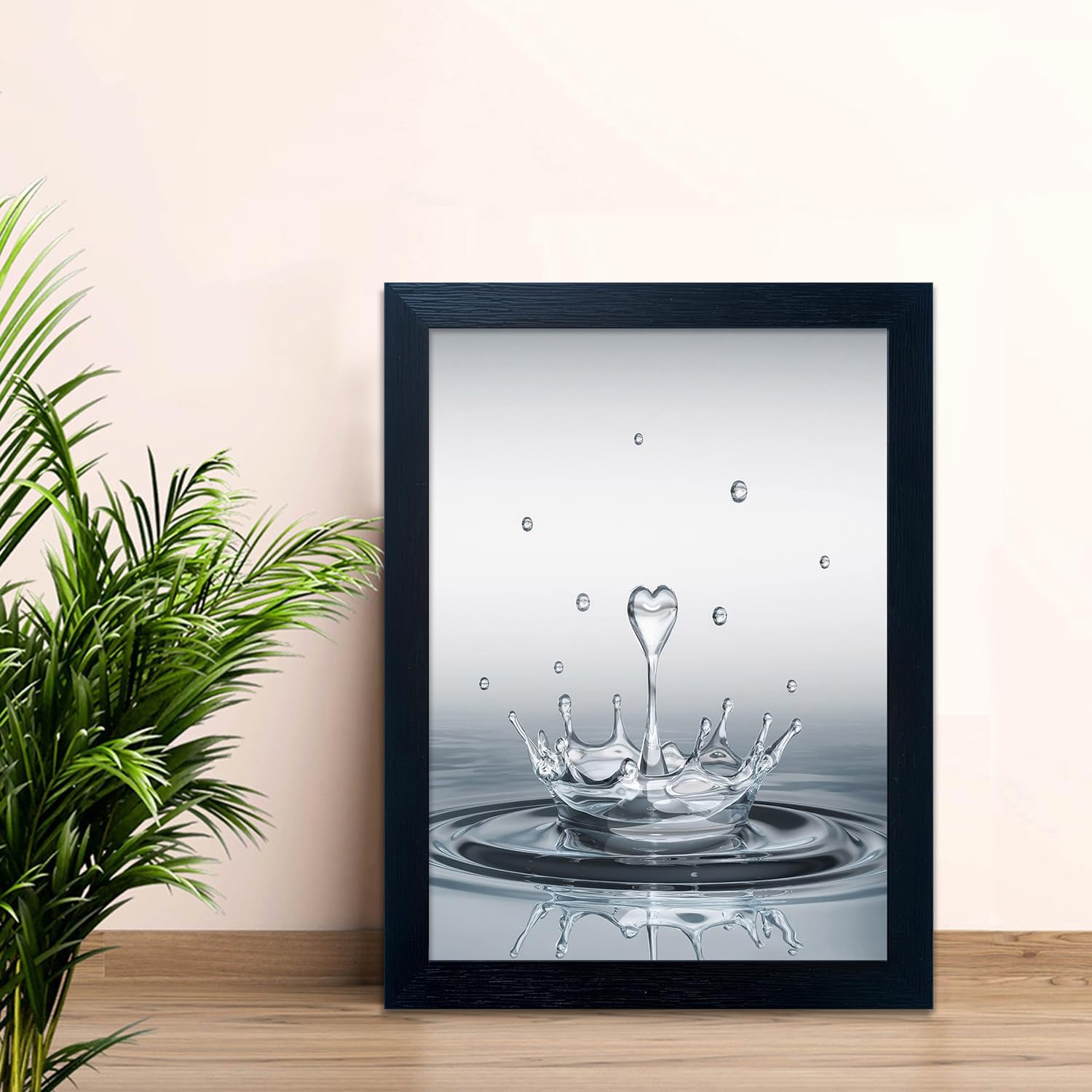 Skiennix Framed Bathroom Wall Art - Heart Water Drop Splash Canvas Print | Modern Home Decor