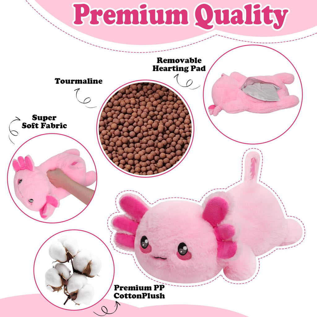 Weighted Heated Axolotl Stuffed Animals – 2.2 Pounds Weighted Microwave Axolotl Plush with Cute Heating Pad Animal of Unscented Warmth Pillow for Period Women Girl Kids Adult Birthday Gift 16 Inch