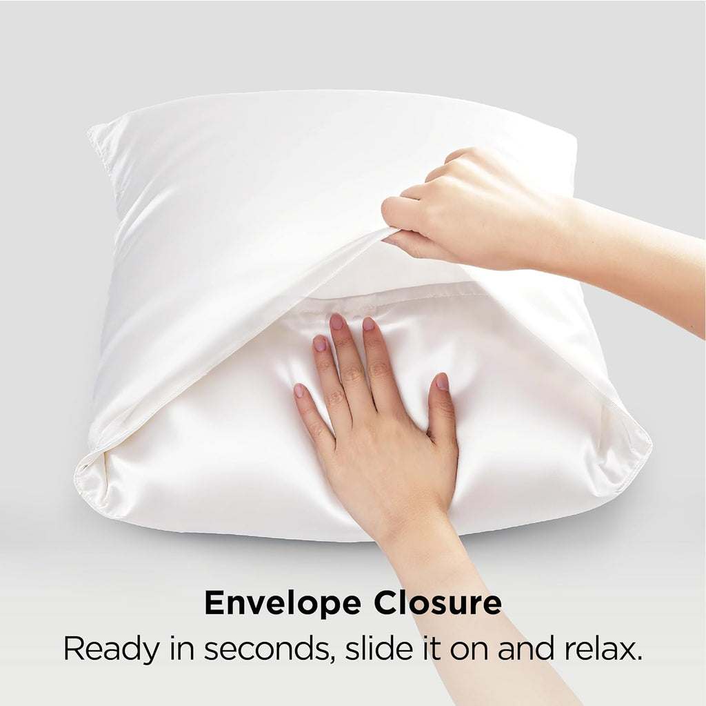 Bedsure Satin Pillowcases - Luxurious Silk-Like Queen Size Set of 2 | Pure White Cooling Pillow Cases, 20x30 Inches
