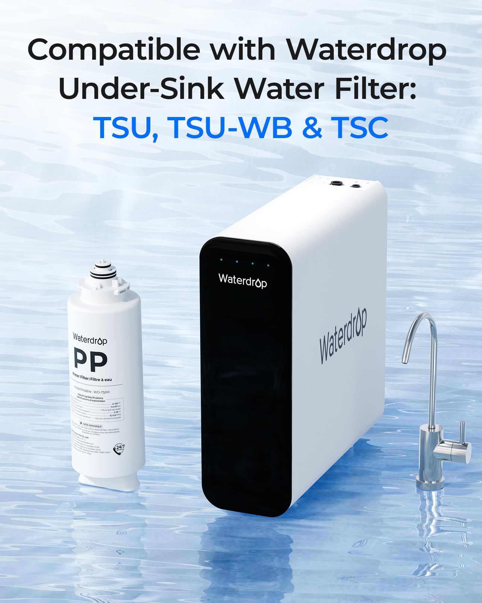 Waterdrop TSPP Under Sink Water Filter, Replacement for Waterdrop TSU & TSU-WB 3-Stage Ultra-Filtration Under Sink Water Filter System, 1 Pack