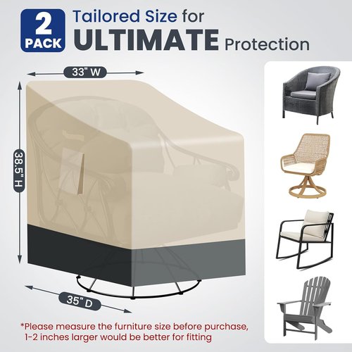 Extra Heavy Duty Patio Chair Covers by [Brand Name] - Waterproof Protection for Swivel & Rocking Chairs | 33"W x 35"D x 38.5"H, 2 Pack