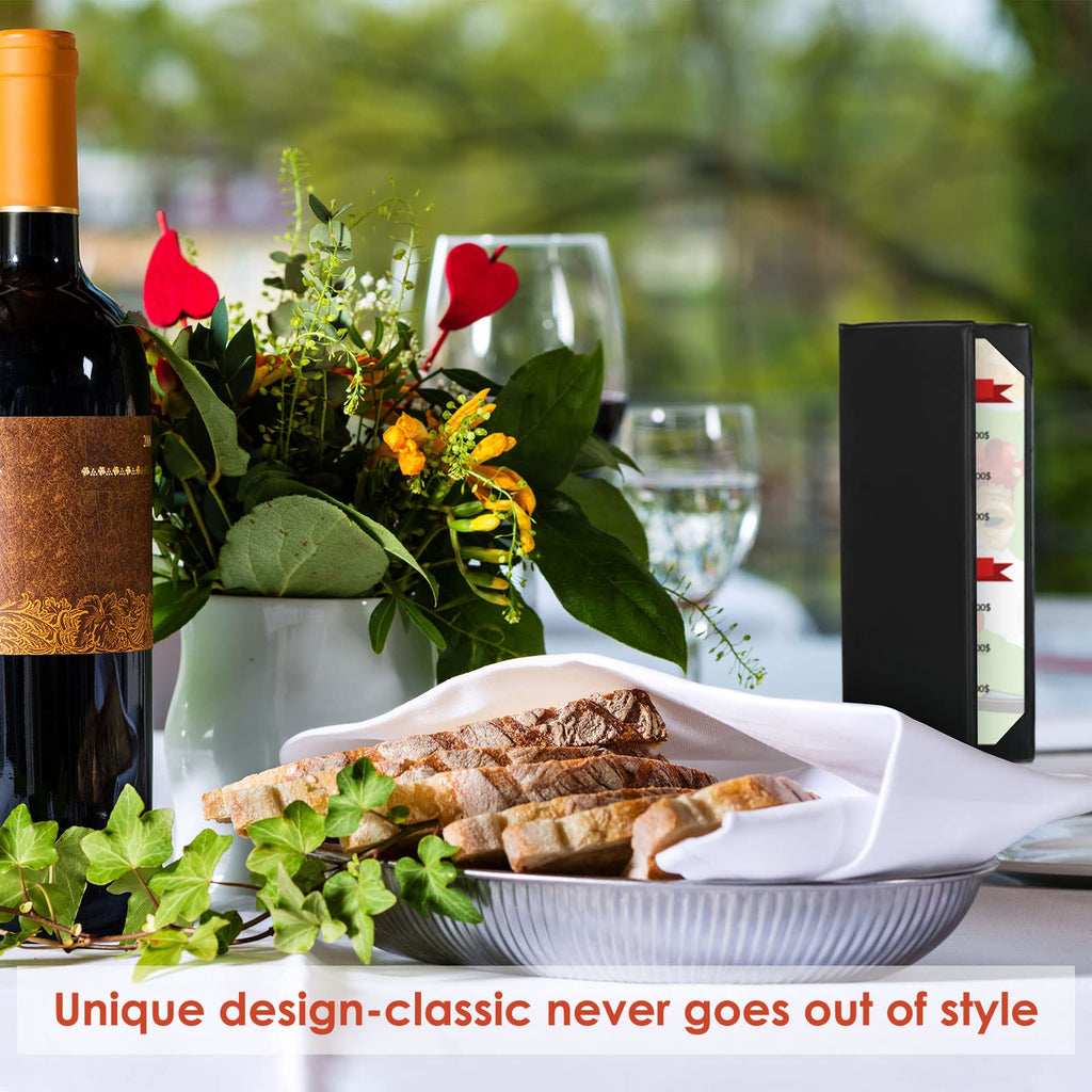 20 Pieces Black Menu Covers PVC Waterproof Restaurant Cafe Bar Fold Menu Book 2 View Double Fold Angled Corners Menu Covers for Wine Drinks Cafes List Covers Set, Fits 4.25 x 11 inches Menu