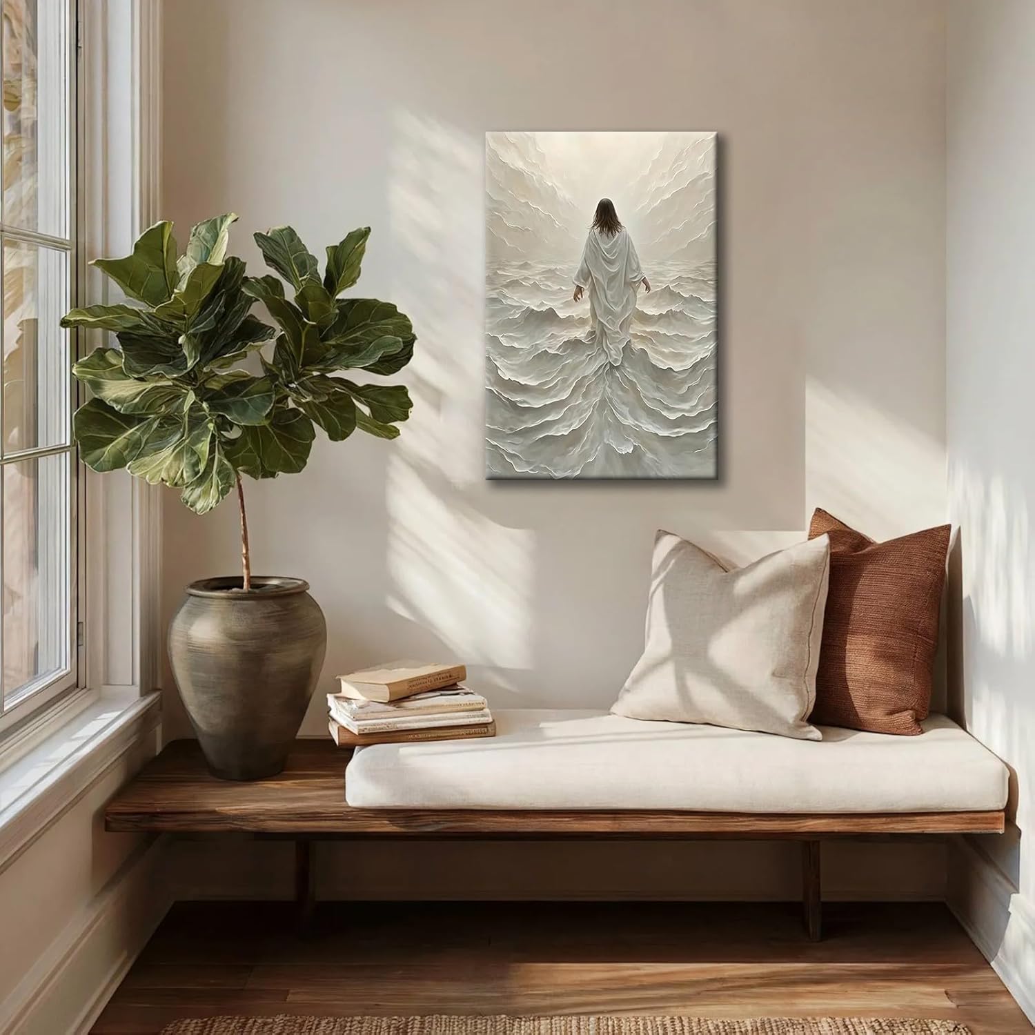 Regine Switzerland Abstract Jesus Walking on Water Canvas Wall Art - Modern Religious Decor 16x24 In