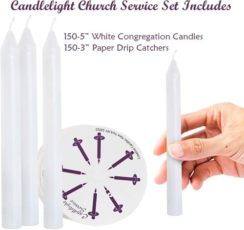 Howemon 150 Unscented White Church Candles - Drip Protectors for Vigil Services | 5" H x 1/2" D