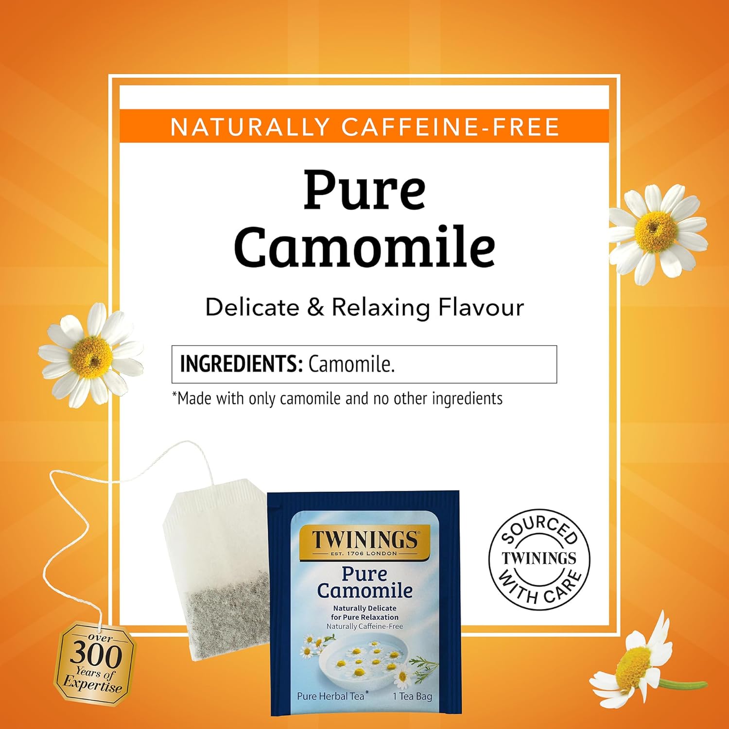 Twinings Pure Camomile Herbal Tea - 100 Individually Wrapped Bags for Relaxation | Caffeine-Free, Hot or Iced