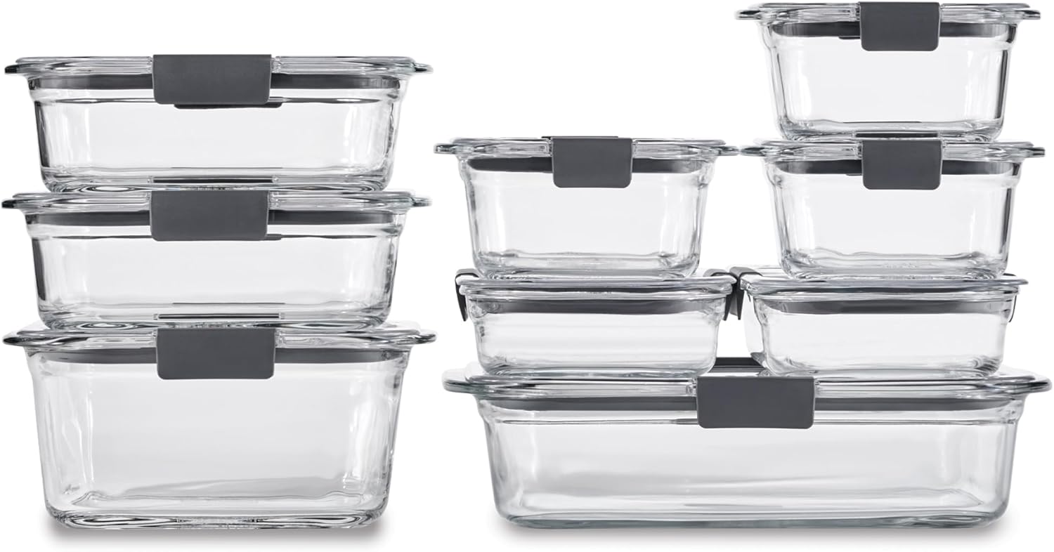 Rubbermaid Brilliance Glass Food Storage Containers - Leak-Proof, BPA-Free, Set of 9 | Assorted Sizes