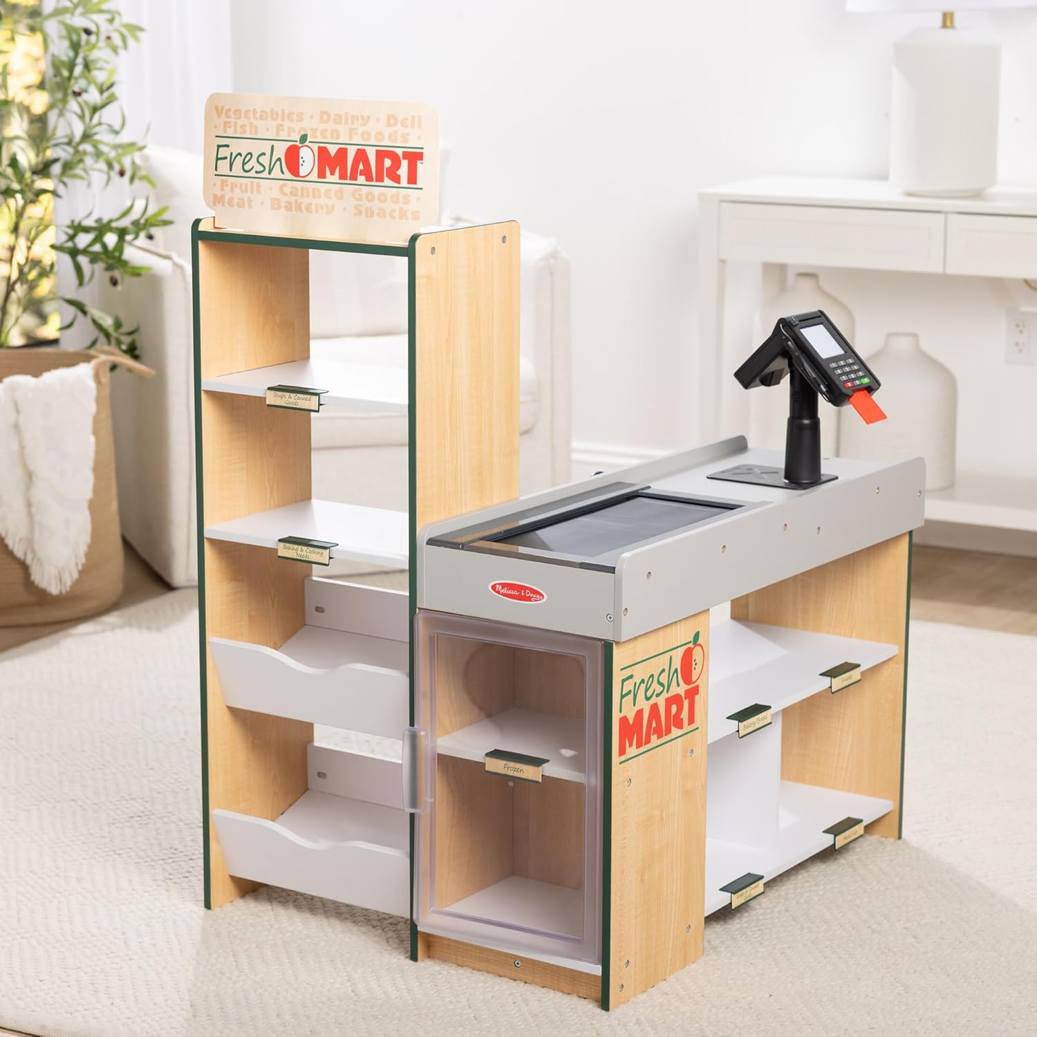 Melissa & Doug Fresh Mart Grocery Store Playset - Kids Cash Register with Scanner & Conveyor Belt