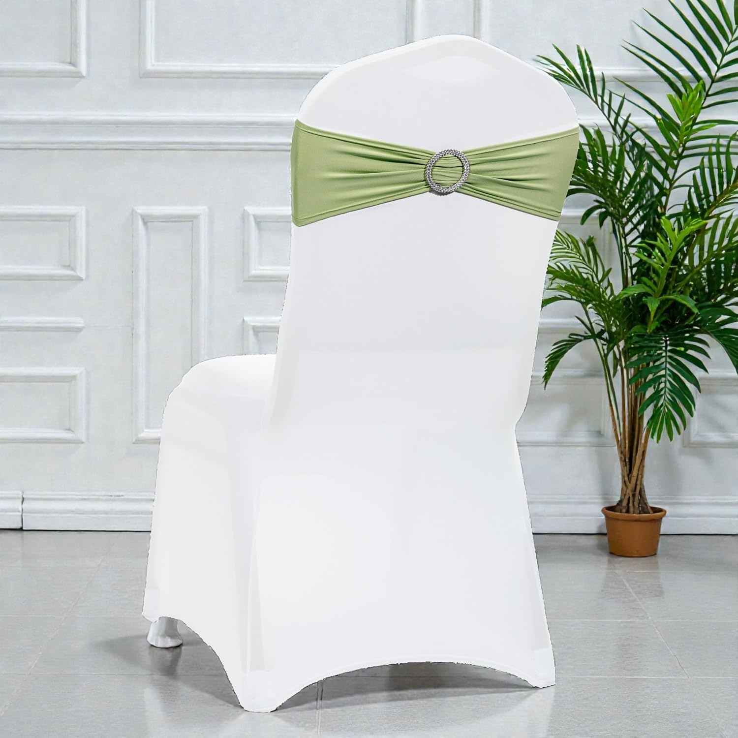 MDS Spandex Chair Sashes - Universal Fit Elastic Stretch Bands with Buckle for Weddings | Sage Green, Pack of 150