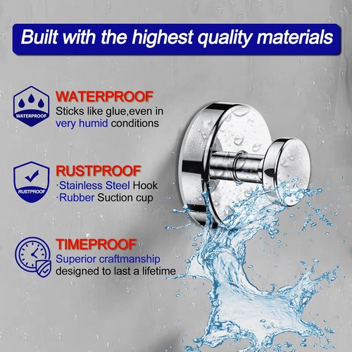 Bntuk Suction Cup Hooks - Durable Shower & Bath Robe Hooks | Chrome Finish - 2 Pack