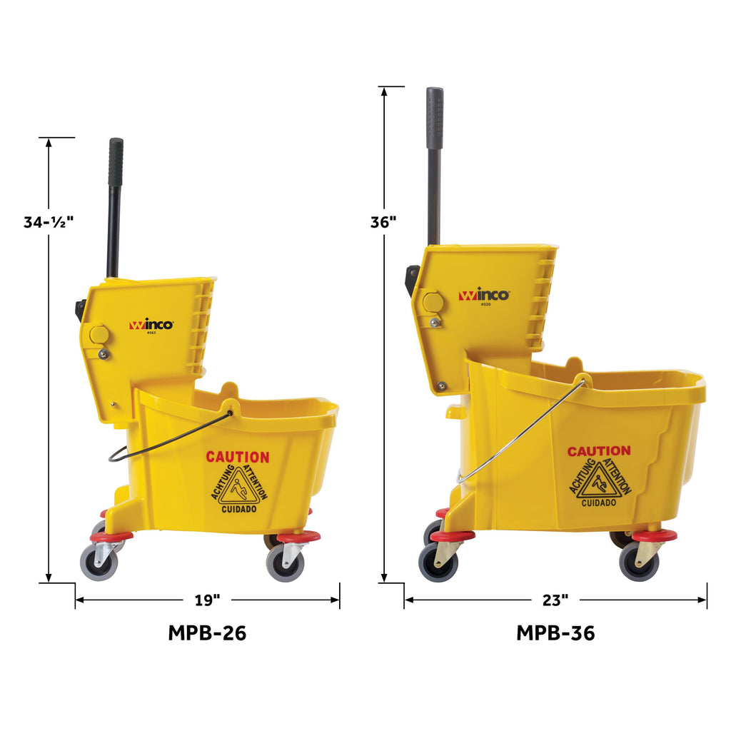 Winco Commercial Mop Bucket on Wheels, 26 Quart, Yellow