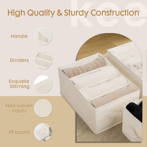 Criusia Large Clothes Organizer - 6 Pack Foldable Fabric Storage with Handles for Wardrobe | Beige