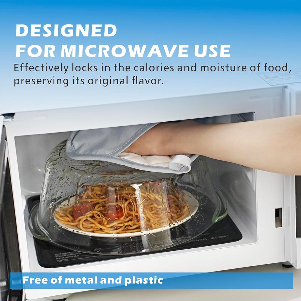 Skiennix Tall Glass Microwave Splatter Cover - 10-Inch Food Safe Lid with Vent Hole & Silicone Knob