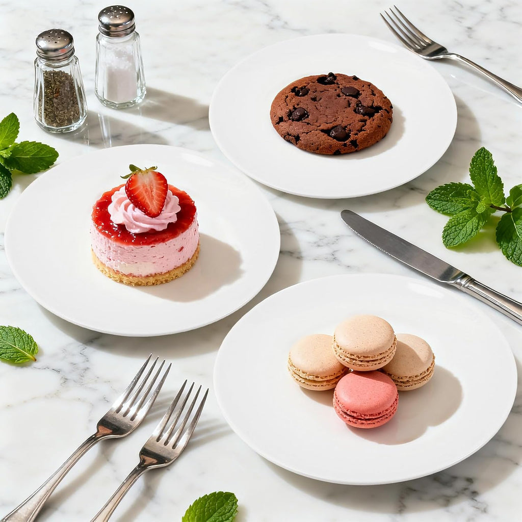 Skiennix Porcelain Dessert Plates Set of 4 - 10 Inch White Ceramic Appetizer & Salad Plates | Microwave & Dishwasher Safe