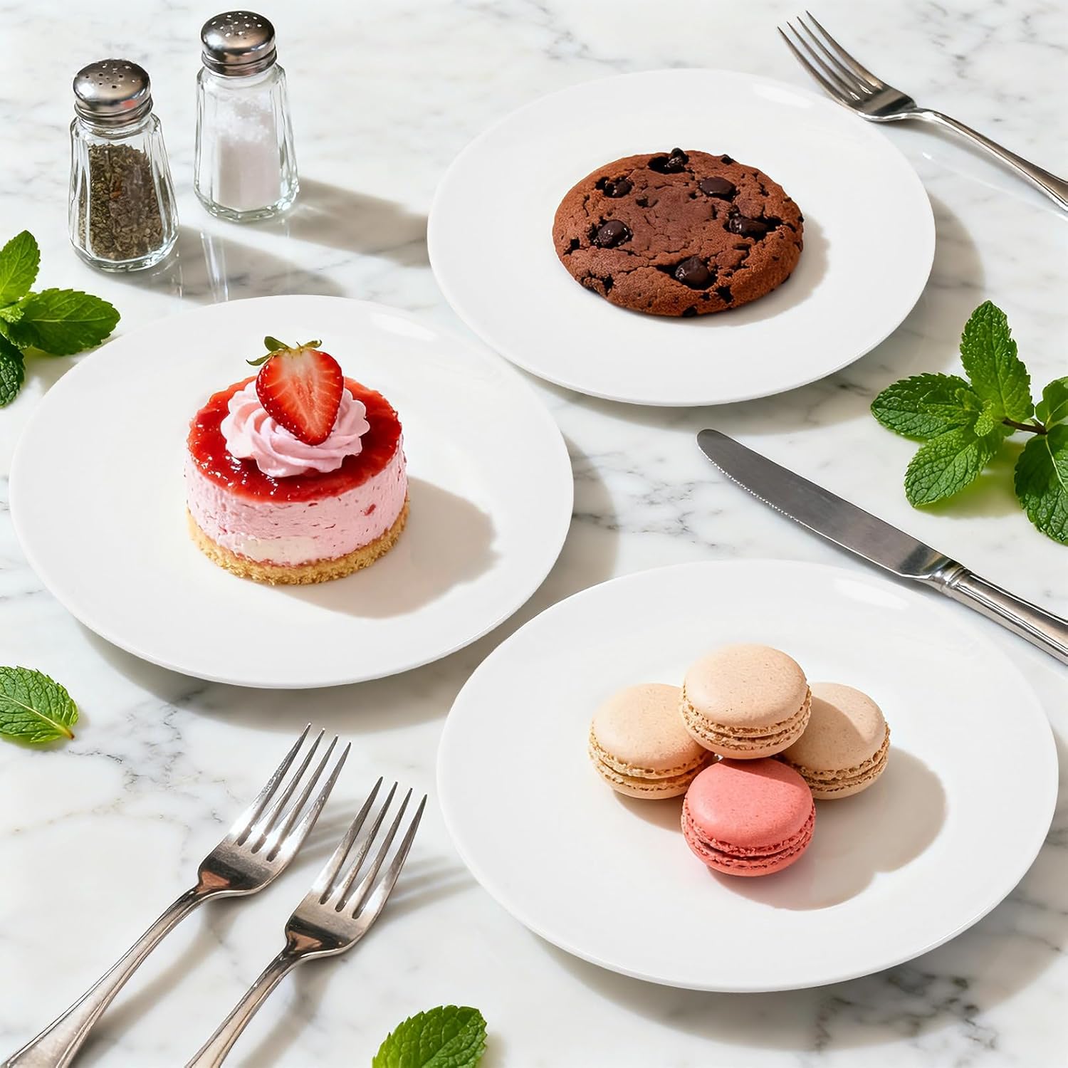 Skiennix Porcelain Dessert Plates Set of 4 - 10 Inch White Ceramic Appetizer & Salad Plates | Microwave & Dishwasher Safe