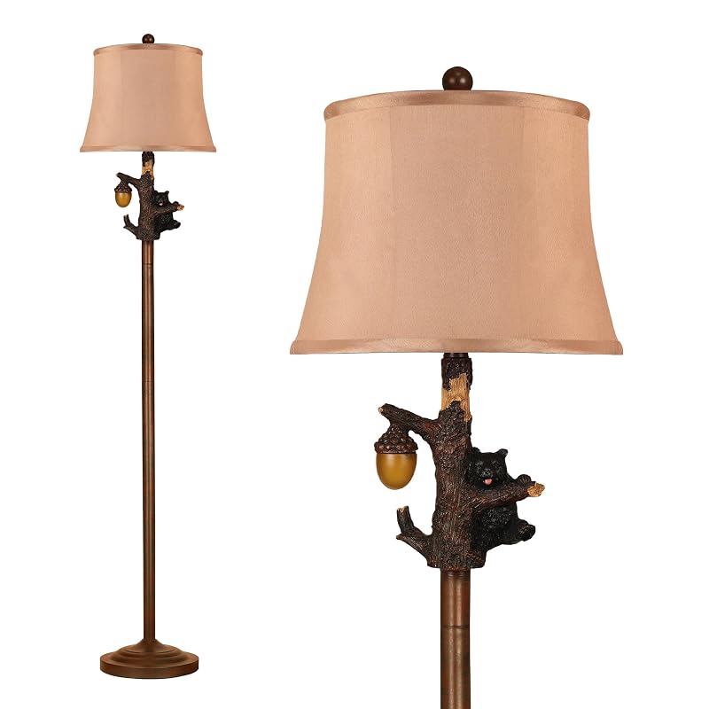 63-Inch Rustic Floor Lamp with Bear Nightlight for Bedroom & Living Room