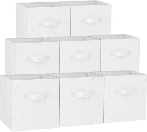 Criusia Storage Cubes - 13-Inch Heavy-Duty Fabric Bins for Closet Organization | 8-Pack Collapsible Baskets (White)