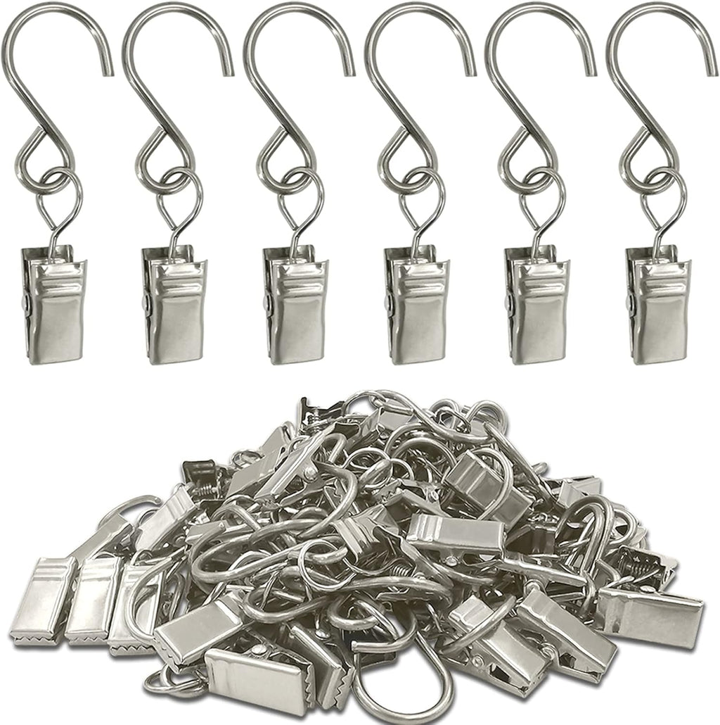Stainless Steel S Hooks - 50 Pack Curtain Clips for Hanging Lights & Art Displays | 2.4 Inch Long, Silver