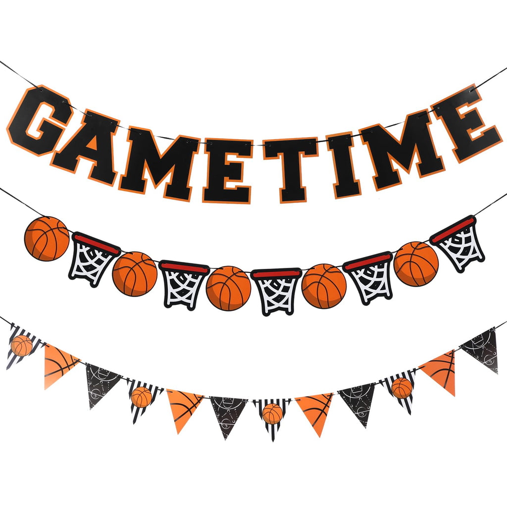 Basketball Party Decorations, 3 Pcs 8 Ft Pre-strung Basketball Banner for Birthday Party, No DIY Basketball Decor Sports Themed Party Paper Garland Basketball Birthday Sports Fantasy Party Decorations