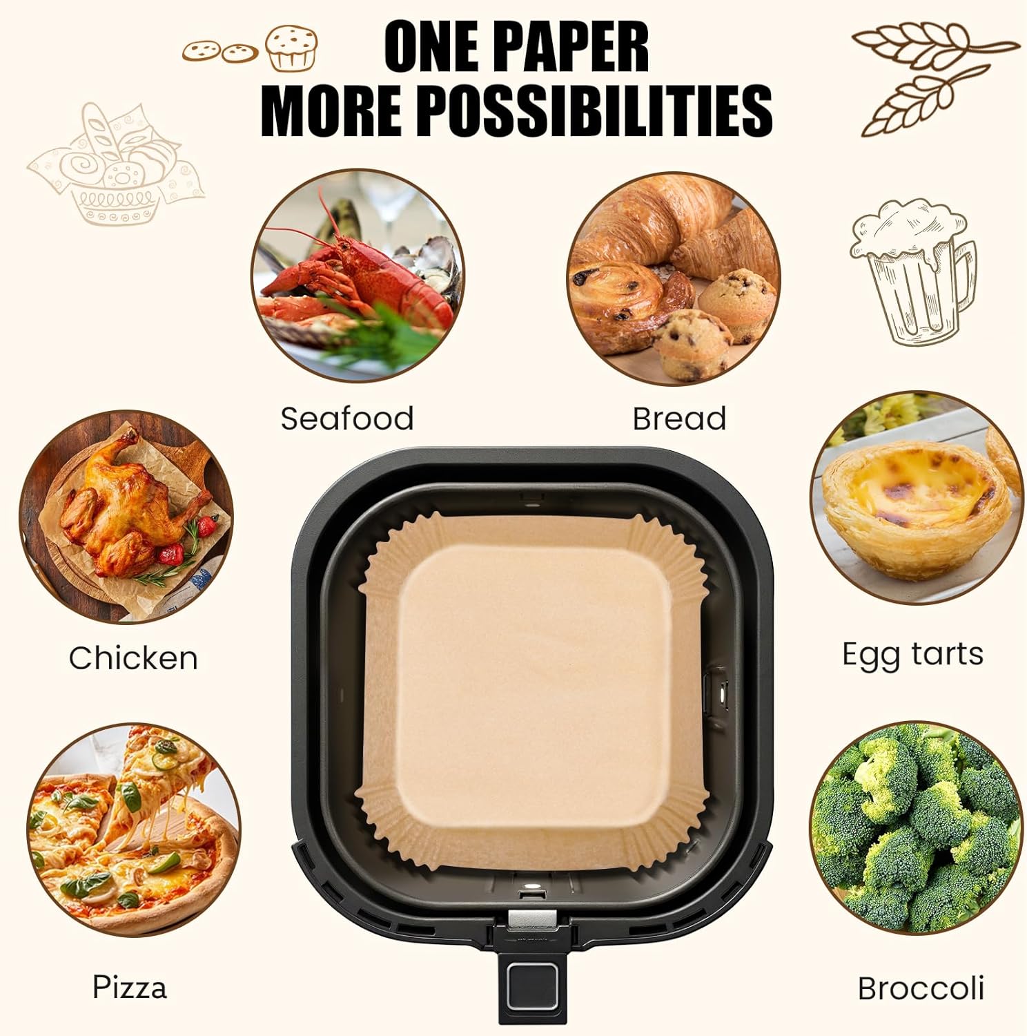 OLESBUR Air Fryer Liners - 200 Pcs 8 Inch Unbleached Parchment Paper | Non-Stick Baking Accessories