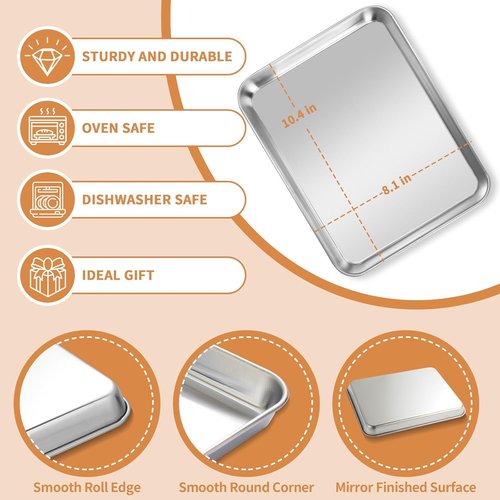 Deedro Stainless Steel Baking Sheet Set - Heavy Duty Non-Toxic Cookie Pans | Easy Clean 10 x 8 Inch